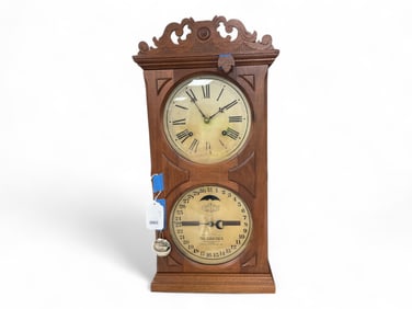 Ithaca Mahogany Double Dial Calendar Shelf Clock** 25." T x 12" W