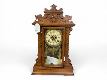 Seth Thomas Oak Gingerbread Mantle Clock** 23" H x 14.5" W