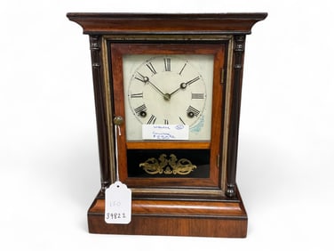 Welch Mahogany Mantle Clock w/ Half Pilasters** 14" H x 10.5" W