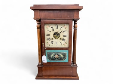 William Johnson Mahogany w/ Four Columns Shelf Clock** 26" H x 16" W
