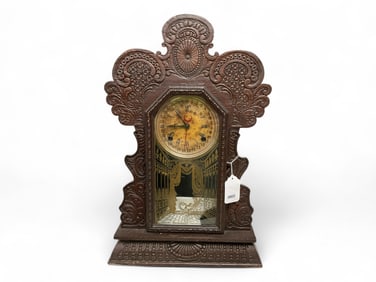Ingraham Press-Carved Mantle Clock** 23" H x 15" W