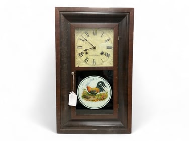 Seth Thomas OGee Mantle Clock w/ Reverse Painted Tablet of Chicken and Turtle** 25.5" H x 15" W