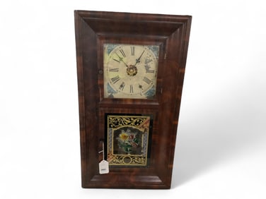 Jerome & Co. Eight Day OGee Clock w/ Reverse Painted Tablet** 30" H x 17" W
