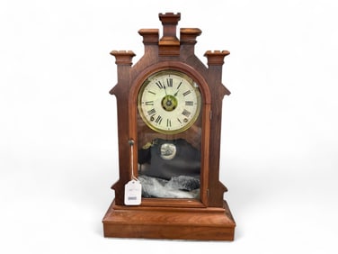 Mahogany Victorian Mantle Clock** 22" H x 13.5" W
