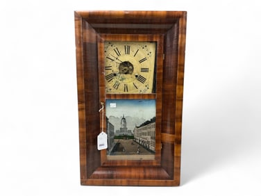 Smith & Goodrich Mahogany OGee Shelf Clock w/ Reverse Painted Tablet** 26" H x 16" W