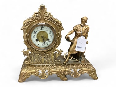 Ansonia Cast Metal Figural Clock w/ Blacksmith** 12" H x 14" W