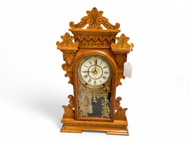 Seth Thomas Oak Gingerbread Mantle Clock** 23" H x 14" W