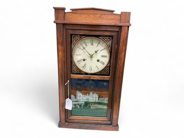 Jerome & Co. Mahogany Column and Cornice Shelf Clock** 27" H x 15" W