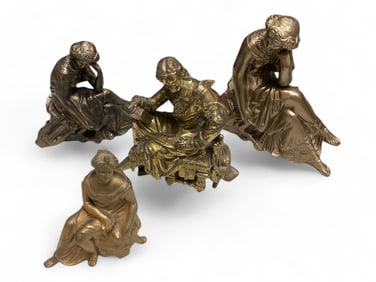Four Cast Metal Figures for Black Mantle Clocks** 7"-9" Tall
