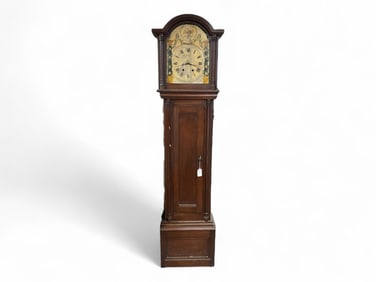 Early Mahogany Tall Case Clock w/ Wooden Painted Dial** 85" Tall