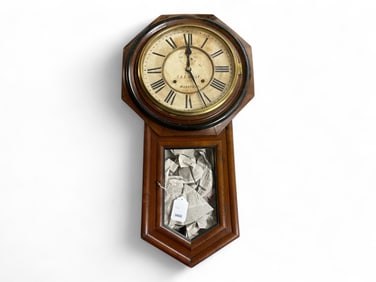 Ansonia Mahogany Long Drop Regulator Wall Clock** 32" Tall