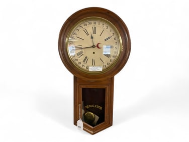 Waterbury Mahogany Long Drop Regulator Clock w/ Calendar Dial** 31" Tall