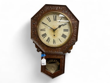 New Haven Oak Pressed Carved Short Drop Regulator Clock** 28" H