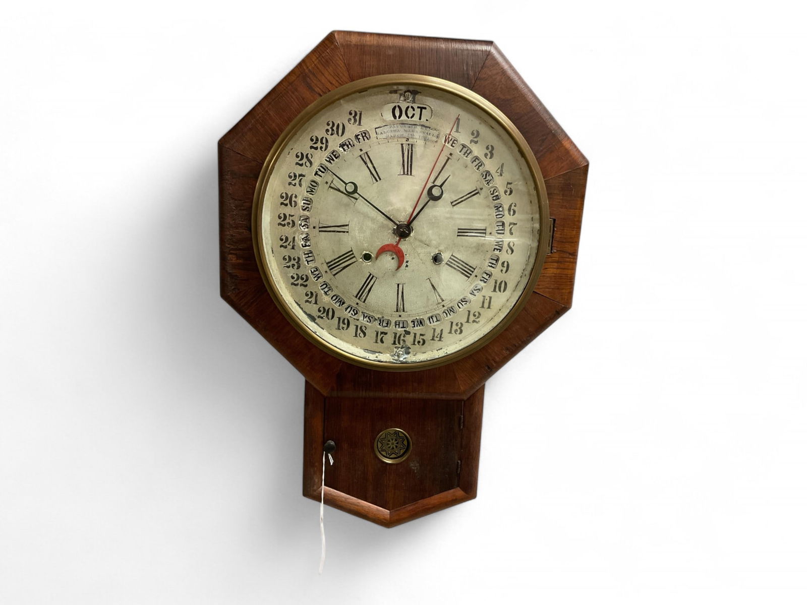 Mahogany Short Drop Calendar Hanging Clock** 24" (1 of 3)