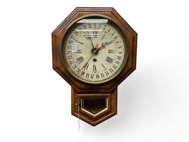 Mahogany Short Drop Regulator with Calendar Dial Hanging Clock** 24" H