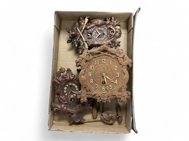 Lot of 3 Pressed Wood Cuckoo Style Clocks**