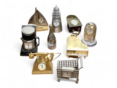Lot of 9 Miniature Metal Clocks**