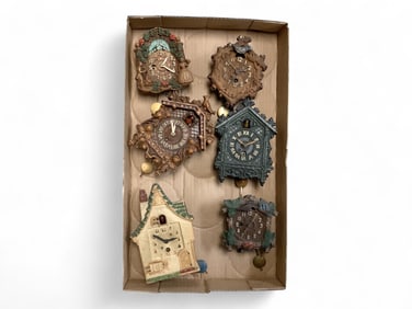 Lot of 6 Miniature Pressed Wood Cuckoo Clocks**