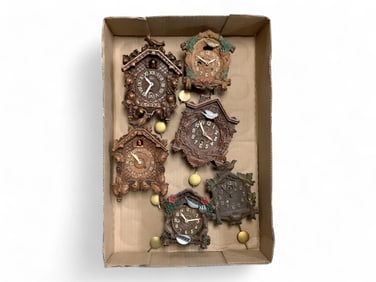 Lot of 6 Miniature Pressed Wood Cuckoo Clocks**