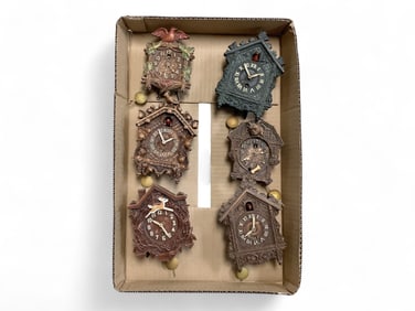 Lot of 6 Miniature Pressed Wood Cuckoo Clocks**