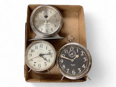 Lot of 3 Metal Alarm Clocks**