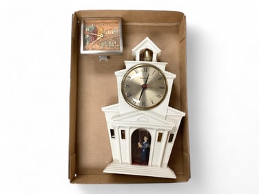 Lot of 2 Novelty Clocks Including Plastic Church**