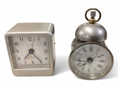 Lot of 2 Small Ansonia Clocks** Square clock 3" H round clock 3 3/4" H