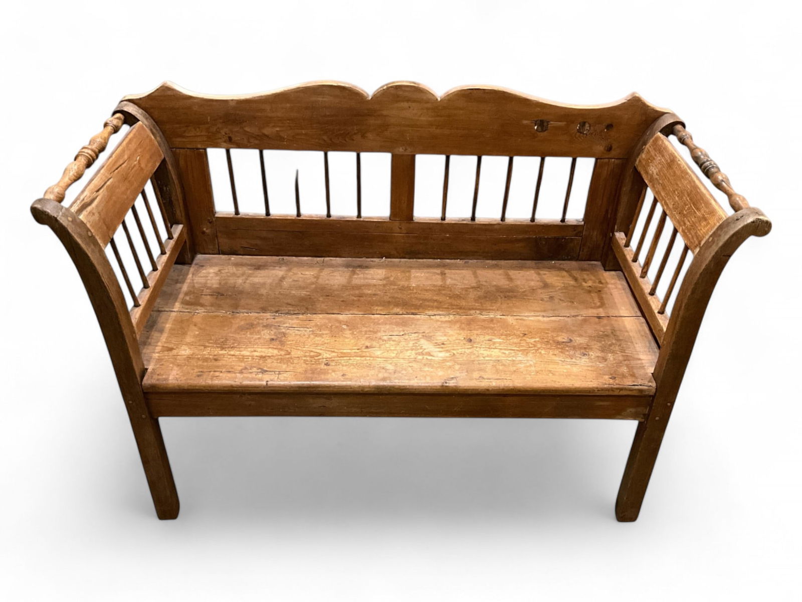 Primitive Country Spindle Back Hall Bench 37 x 53 x 22 in. (94 x 134.6 x 55.9 cm.) (1 of 3)