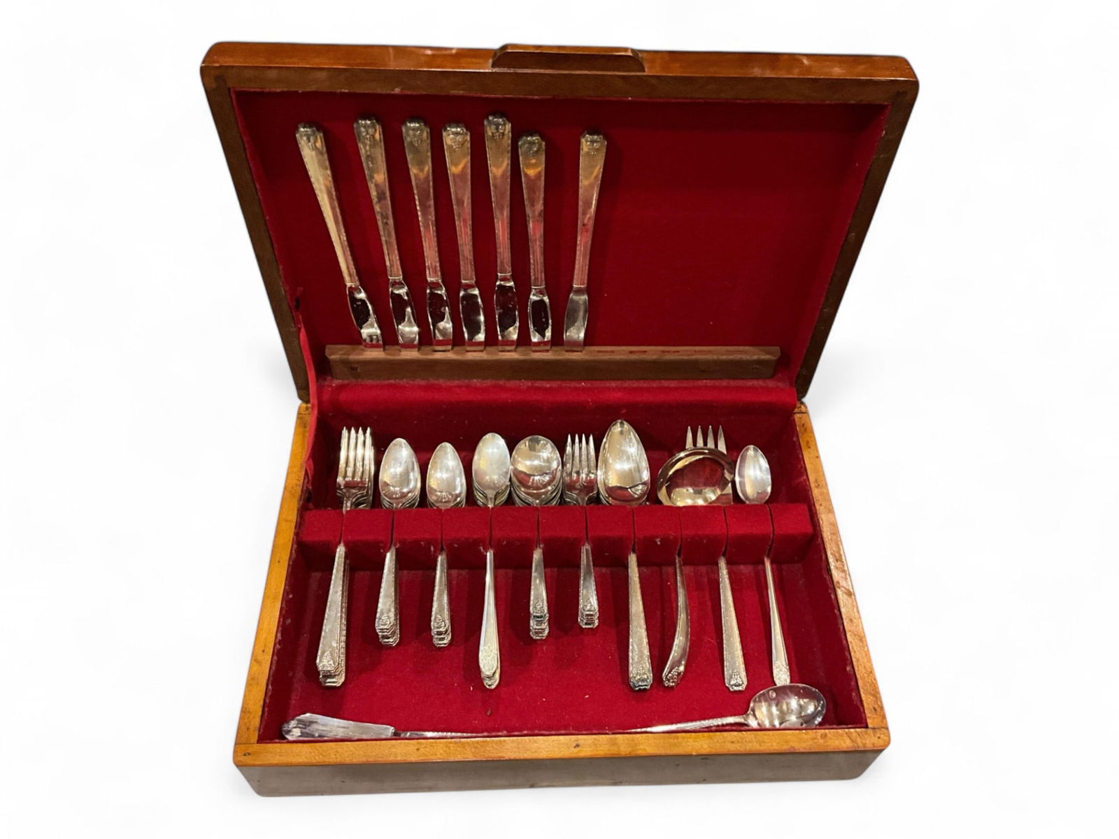 Silver-Plated Flatware in Maple & Walnut Case (1 of 6)