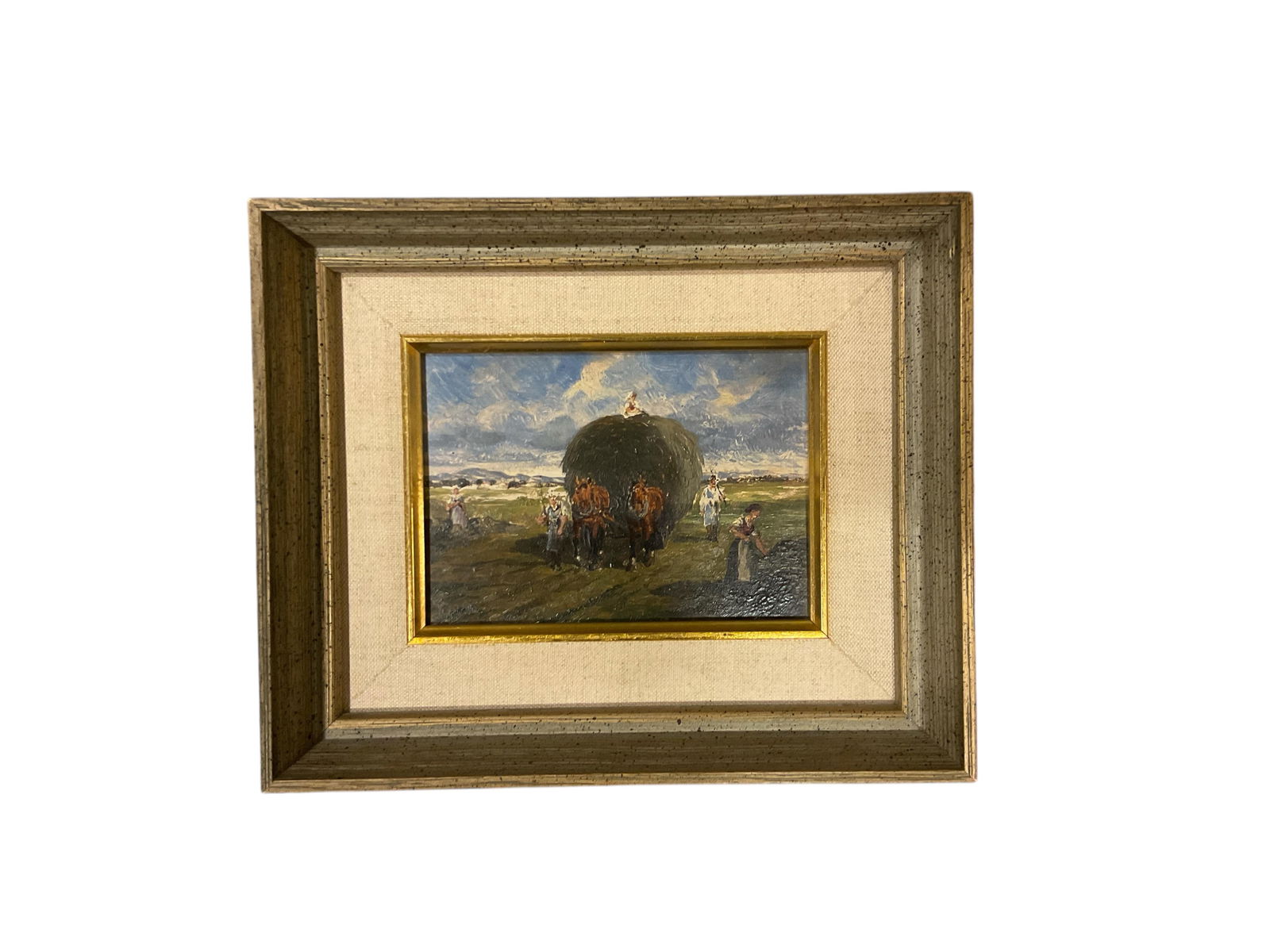 Oil On Board Farm Scene 4 x 5 1/2 in. (10.2 x 14 cm.), Frame: 8 x 9 1/2 in. (20.3 x 24.1 cm.) (1 of 2)