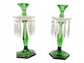 Heisey Pair of #5 Patrician 12" One Light Candelabras Dark Moongleam Base and Candle Holders with #5