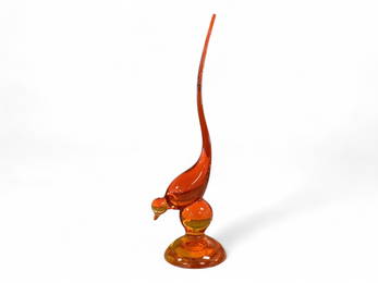 Viking Glass 10.25" Persimmon Long Tailed Bird Figurine