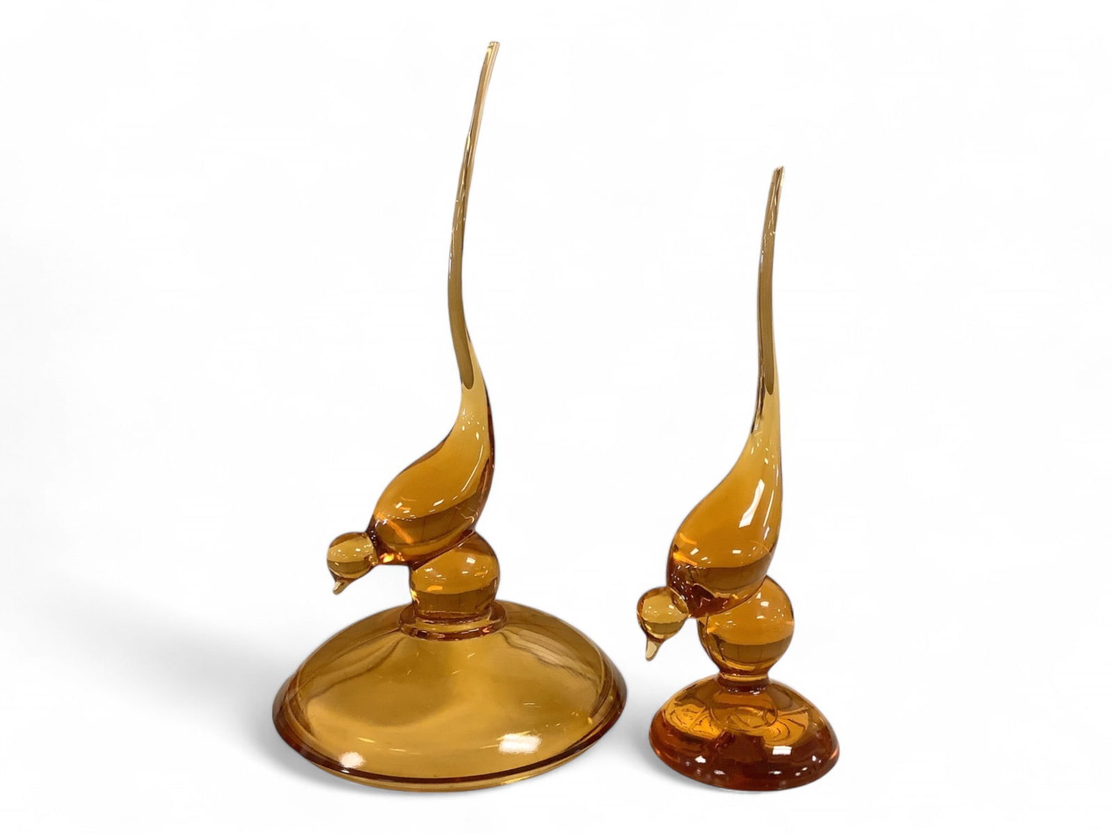 Viking Glass Long Tailed Bird Amber Candy Dish (Lid Only) and Figurine 9.75" Tall (1 of 3)