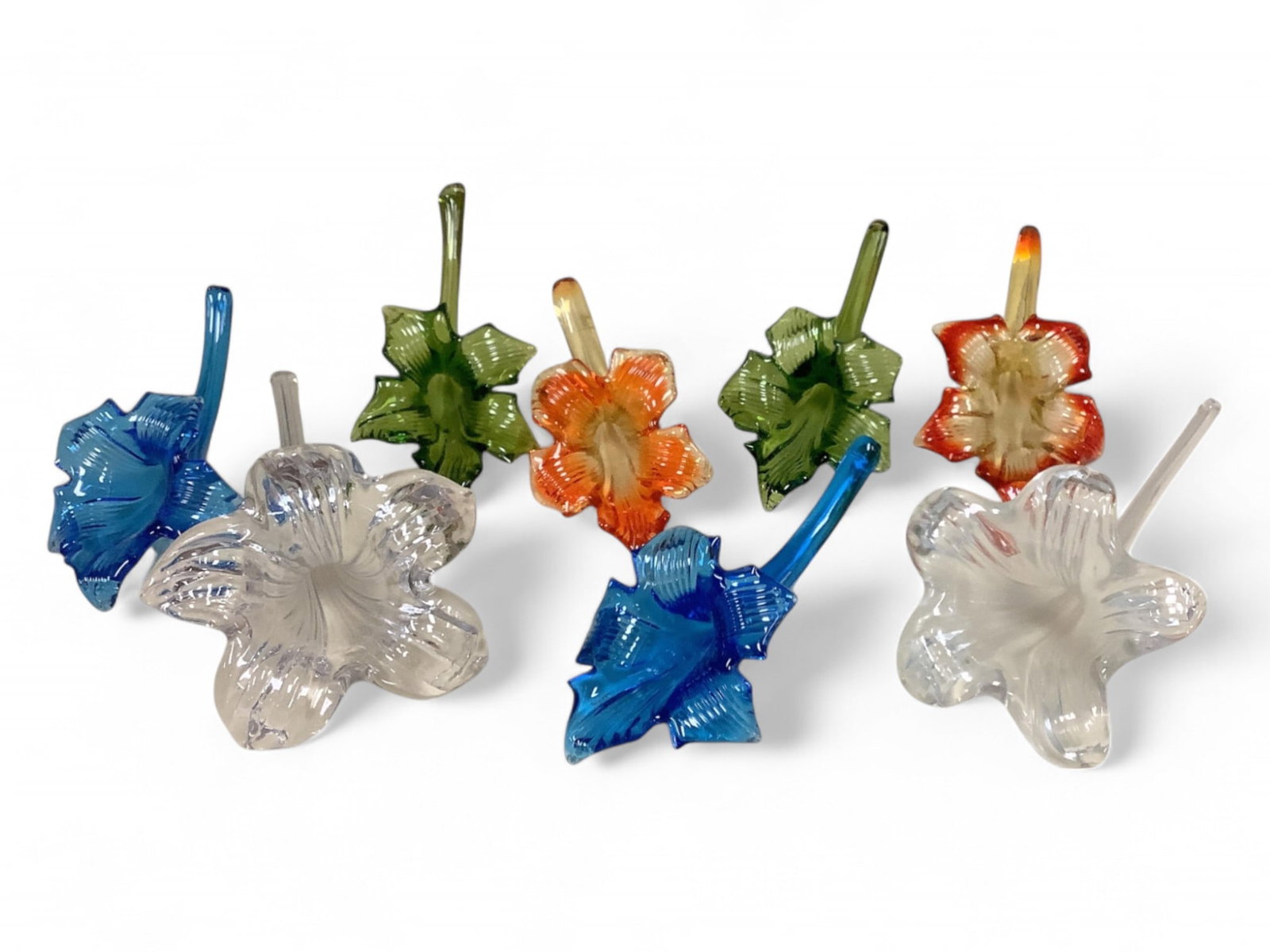 Blown Glass Flowers Ranging in length from 6" - 9".: Blown Glass Flowers Ranging in length from 6" - 9".