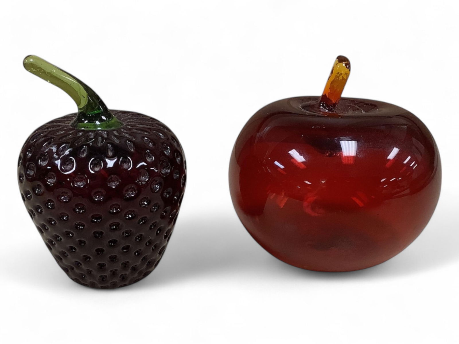 Rainbow/Viking Red Glass Strawberry Paperweight and Art Glass Apple Paperweight (1 of 6)