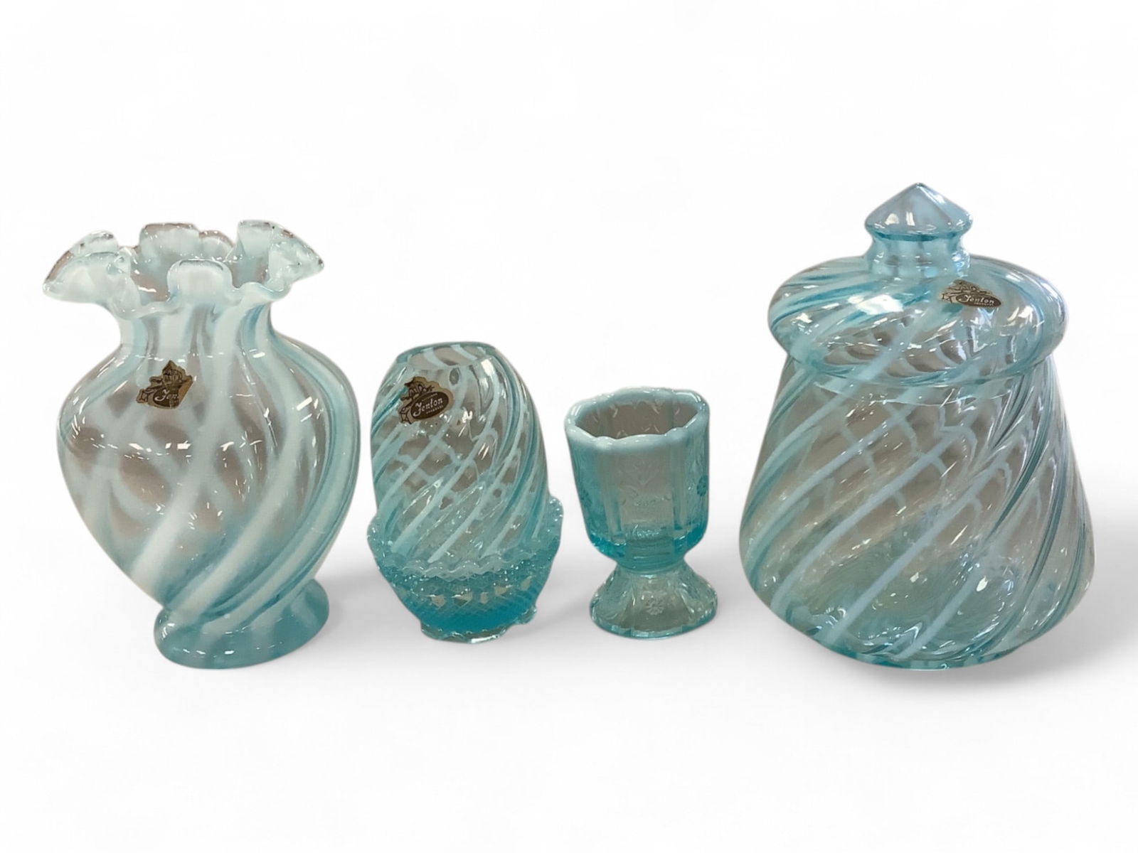 Fenton Spiral Optic Blue Opalescent & More Height range is 3.5" - 7.5". (1 of 1)