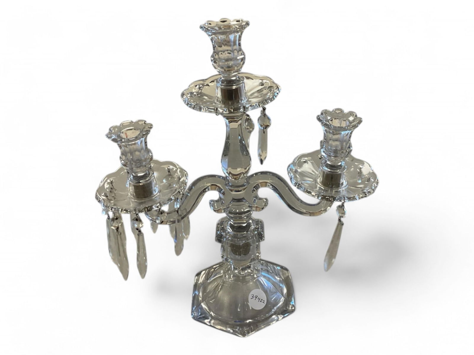Heisey Old Williamsburg 3-light Candelabra with some Prisms (1 of 1)