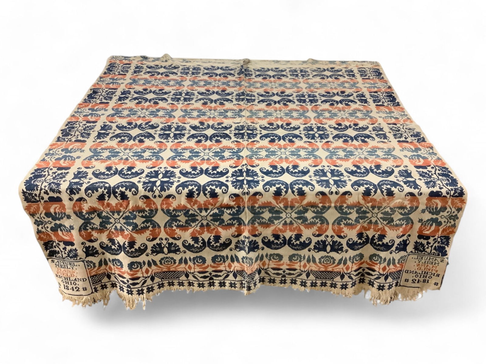 Coverlet with Signed Corner Block 1842 68" x 81" (1 of 8)