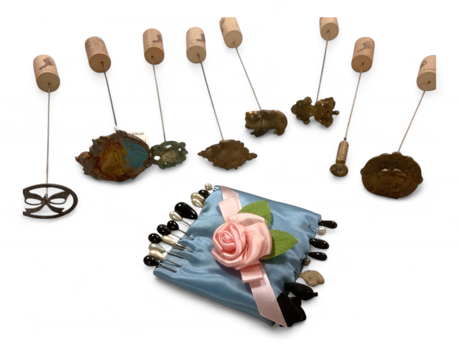 Hat Pin Collection: Hat Pin Collection Features (8) hat pins and pin cushion.