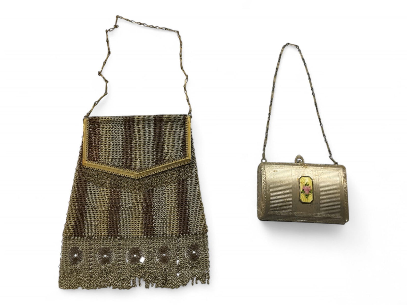 Vintage Silver Tone Guilloche Dance Purse with Enamel Rose and Chain., Antique Vintage Whiting and (1 of 4)