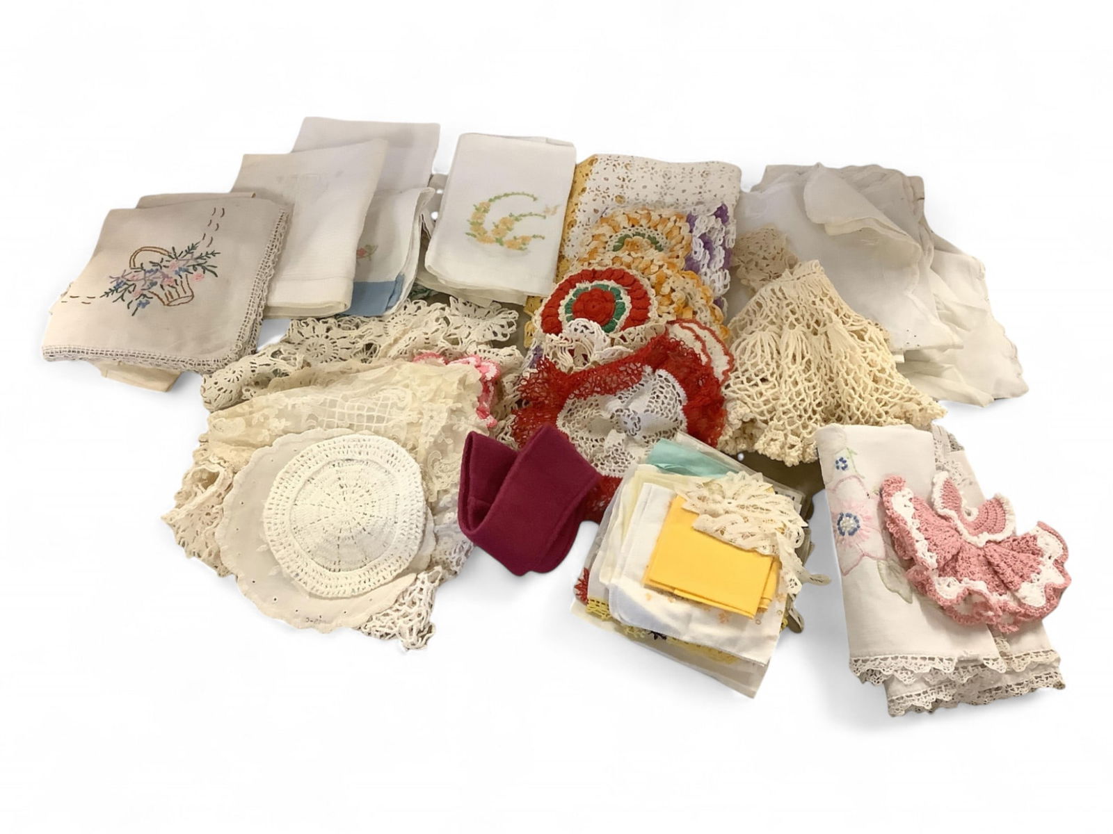 Large Collection of Table Linens and Doilies: Large Collection of Table Linens and DoiliesTo include table runners, dish towels and coasters