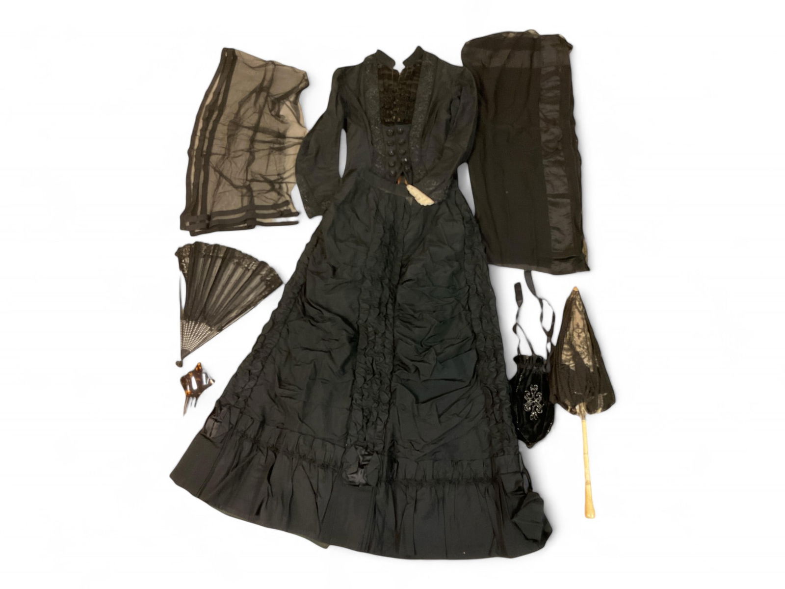 1890's Dress with Accessories (8) Dress top measures 16" along the bust from arm hole to arm hole (1 of 12)