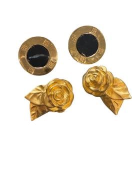 Two Pair of Attractive Givenchy Earrings: Earrings are hallmarked “Givenchy” and designed in gold-tone metal, have clip-back closures, are in very nice condition and include a pair designed as flowers with leaves which are approx 1 3/