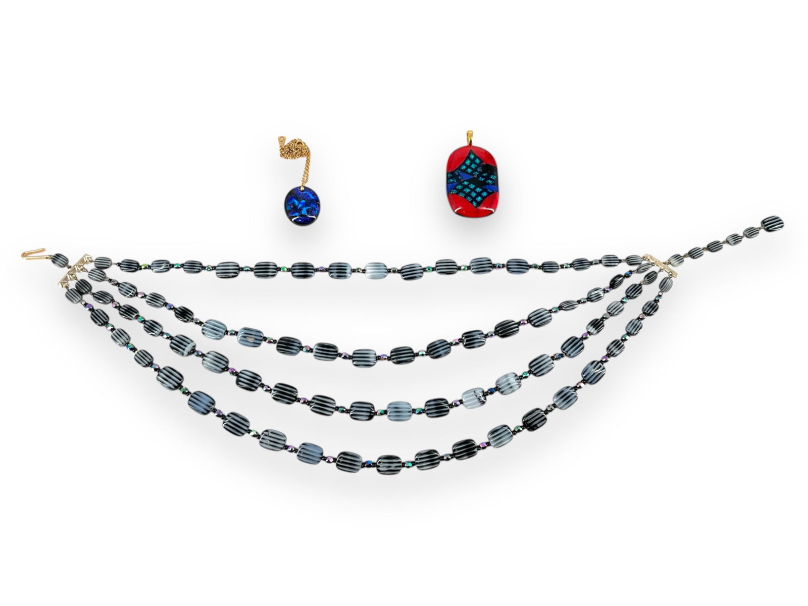 Lovely Glass & Iridescent Bead Necklace, Hand-Made Glass Pendant, Dichroic Glass Necklace (1 of 8)