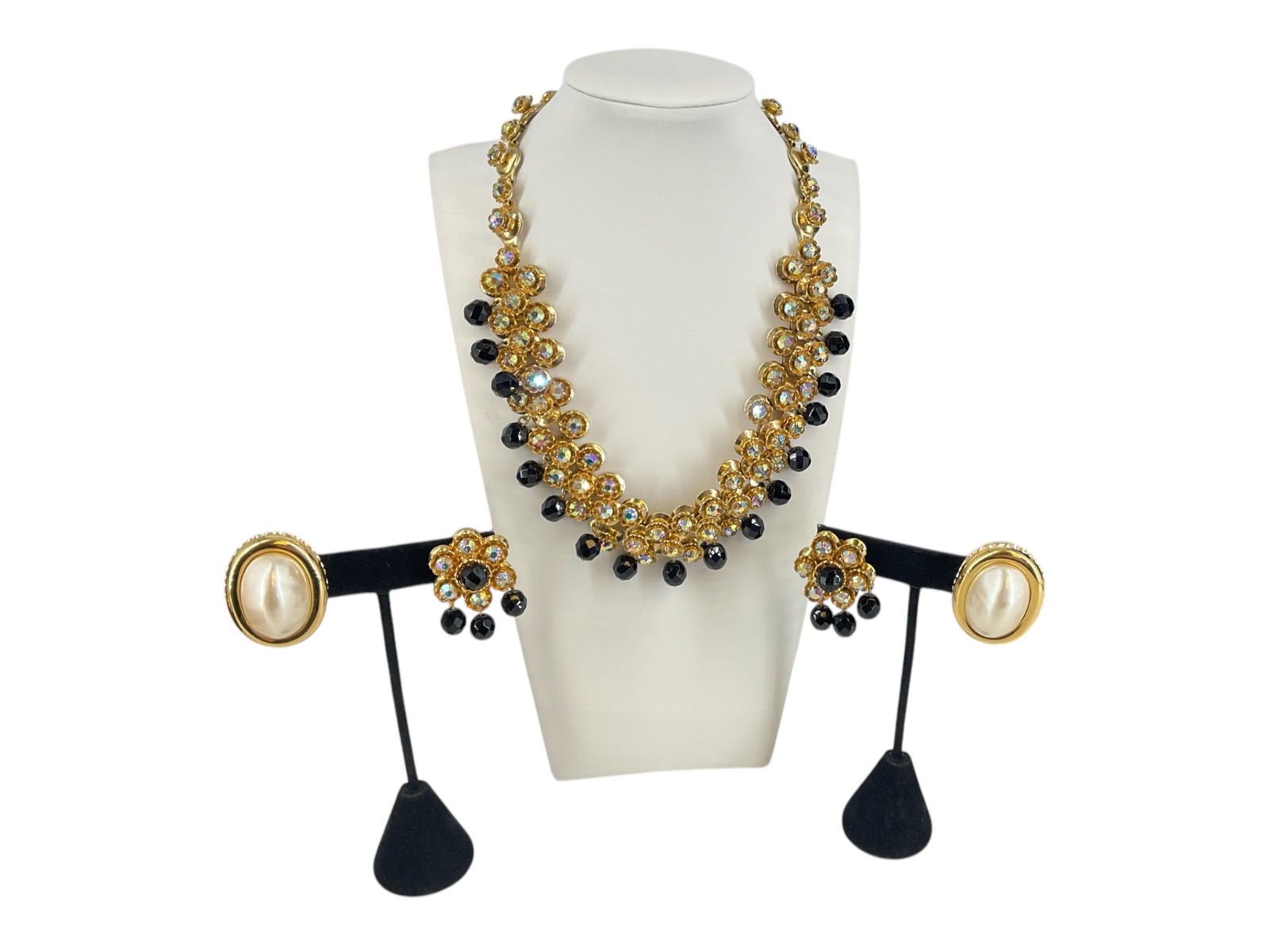 Faux Pearl Givenchy Fashion Earrings, Vintage Iridescent Fashion Necklace & Matching Earrings: Faux Pearl Givenchy Fashion Earrings, Vintage Iridescent Fashion Necklace & Matching EarringsLovely gold-tone earrings are hallmarked "Givenchy, Paris - New York" and feature oval-shaped, center, faux