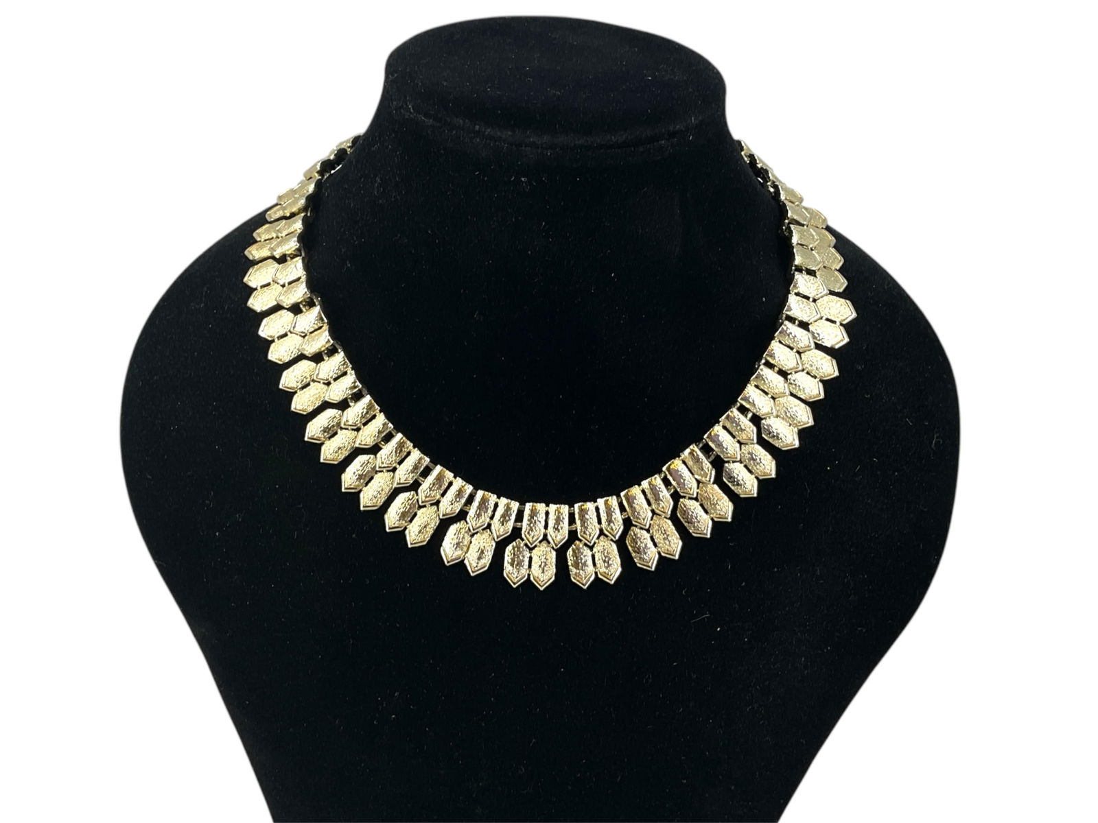 Fashion Necklace from Coro: Fashion Necklace from CoroAdjustable length, 19.75mm in width, gold tone - base metal, textured metal finish, signed Coro on the clasp, vintage - retro age. Fun and funky.