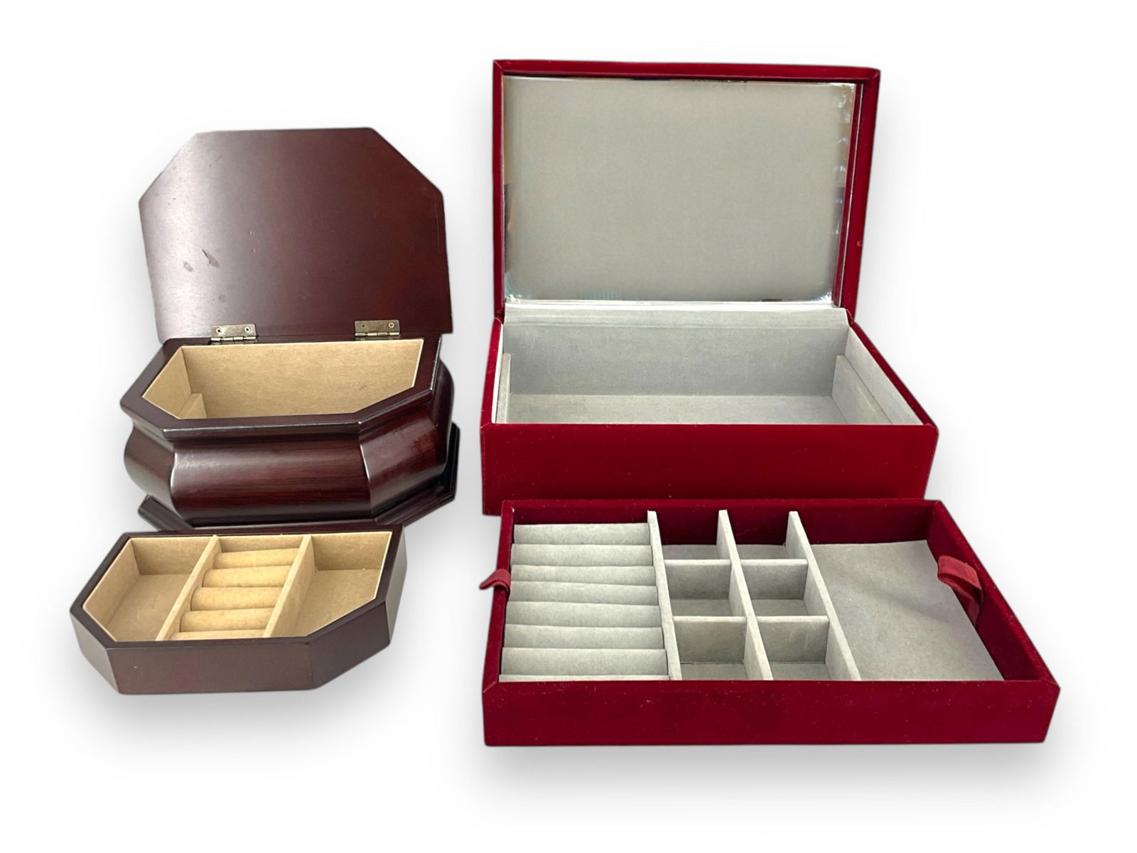 Two Jewelry Boxes - One Wood - One is Felt/Velvet (1 of 7)