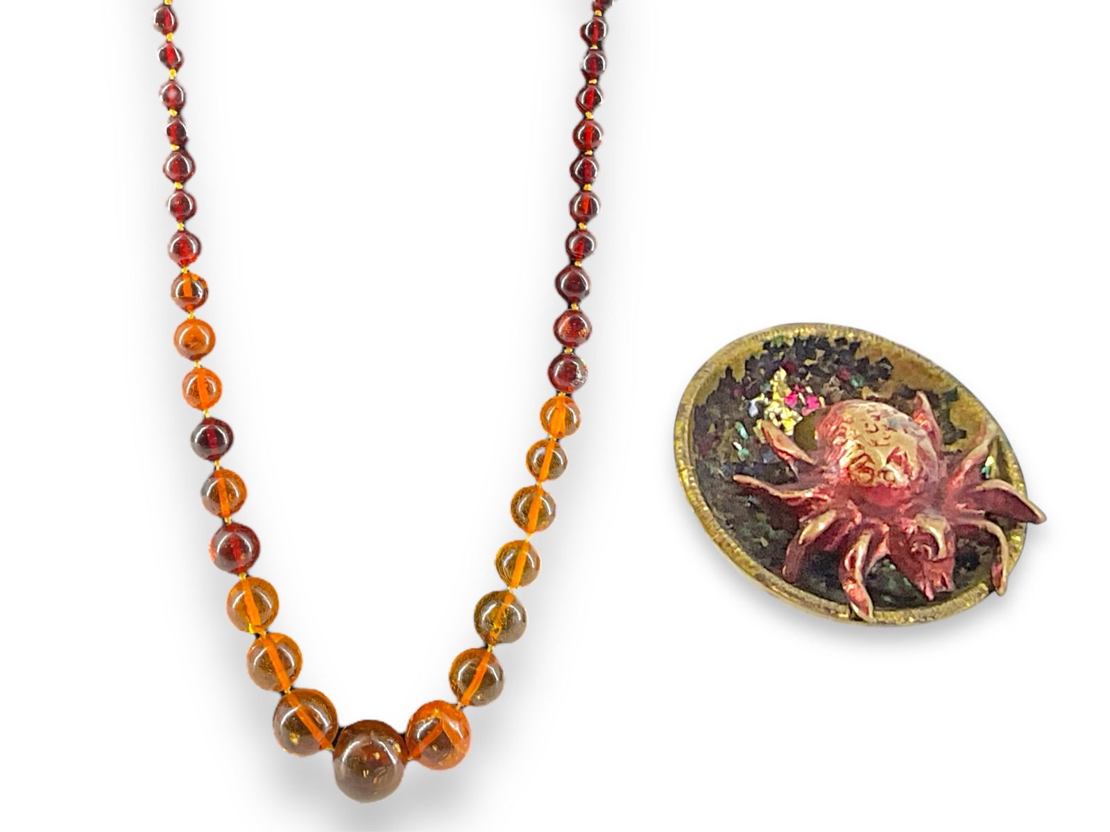 Amber Bead Necklace and Vintage "Bug" Button (1 of 6)