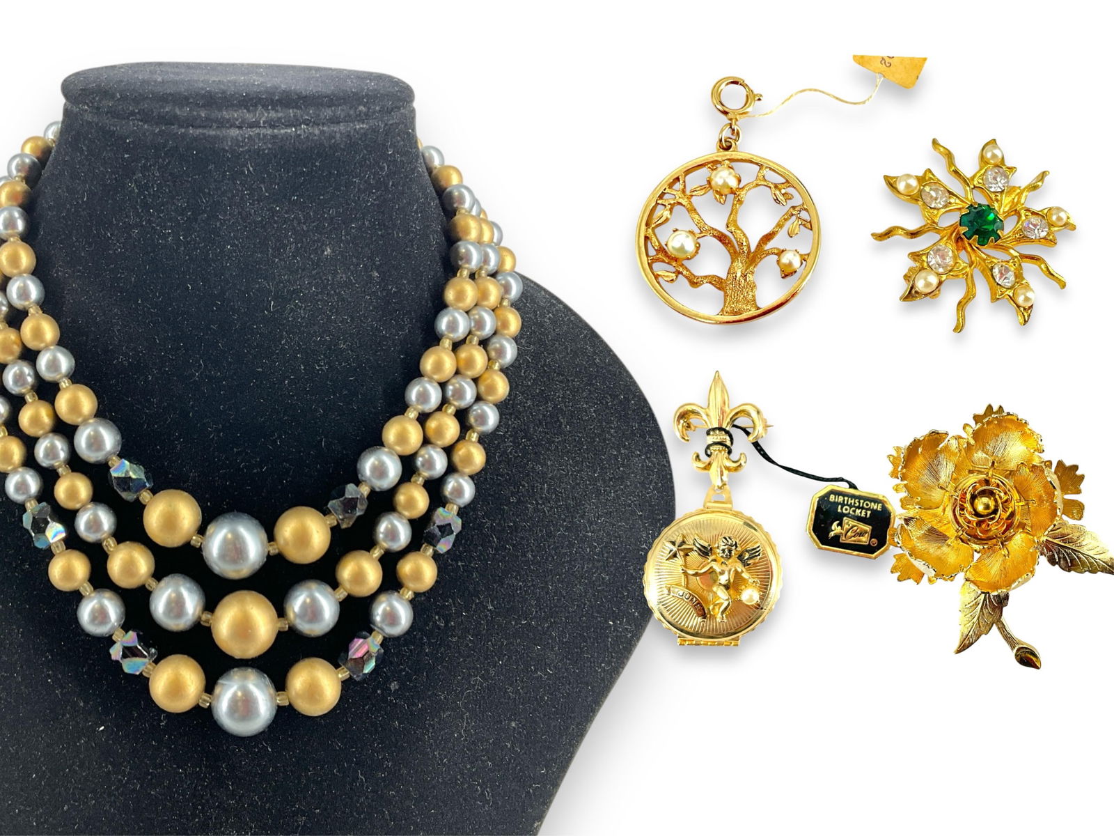 Signed "Coro" Vintage Birthday Locket w/Original Coro Tag, Hallmarked "Coro" Pin, Reversible: Signed "Coro" Vintage Birthday Locket w/Original Coro Tag, Hallmarked "Coro" Pin, Reversible Cultured Pearl Pendant w/Original Tag and MoreLot presents with an original, unworn, stamped "Coro" Birthst