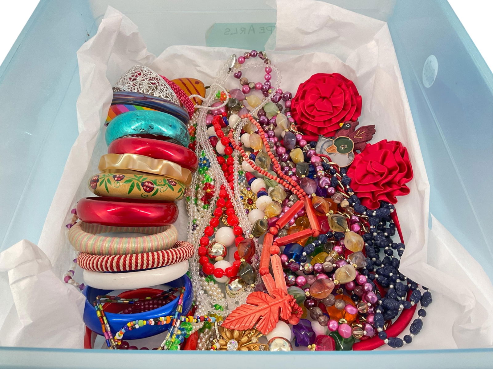 Over Ten Vintage Bracelets, Several Vintage Fashion Necklaces, Colorful Earrings and More: Over Ten Vintage Bracelets, Several Vintage Fashion Necklaces, Colorful Earrings and MoreMultiple colorful bangle and open-cuff bracelets - some are made of wood, one is marked "Made in West Germany,"